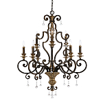 Люстра с подвесками из прозрачного стекла на кованом каркасе бронзового цвета в классическом стиле Quoizel варинант исполнения - 1 | Loft Concept в Твери