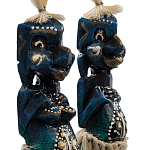 Комплект из 2-х деревянных статуэток Asmat Straw Headdress Statuettes Dark Blue варинант исполнения - 3 | Loft Concept в Твери