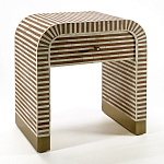 Тумбочка прикроватная с ящиком Tofino Stripes Bone Inlay Bedside Beige варинант исполнения - 2 | Loft Concept в Твери
