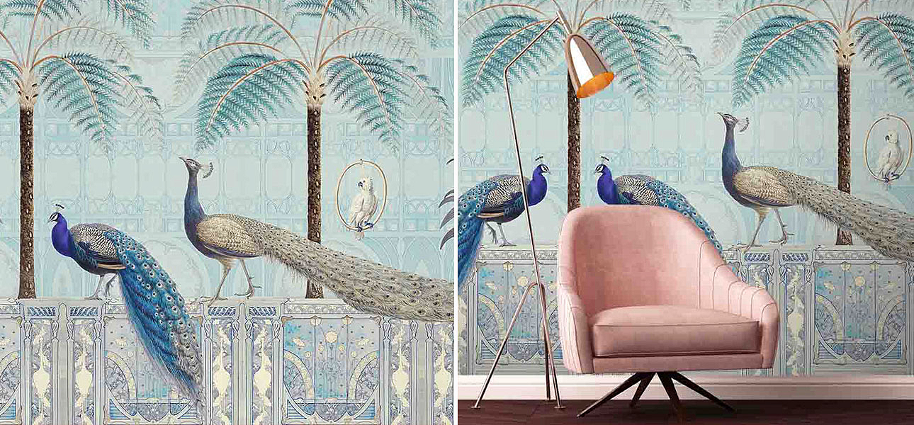 Обои ручная роспись Chinoiserie Birds Palace Sapphire Обои ручная роспись Chinoiserie Birds Palace Sapphire - Loft-Concept в Твери