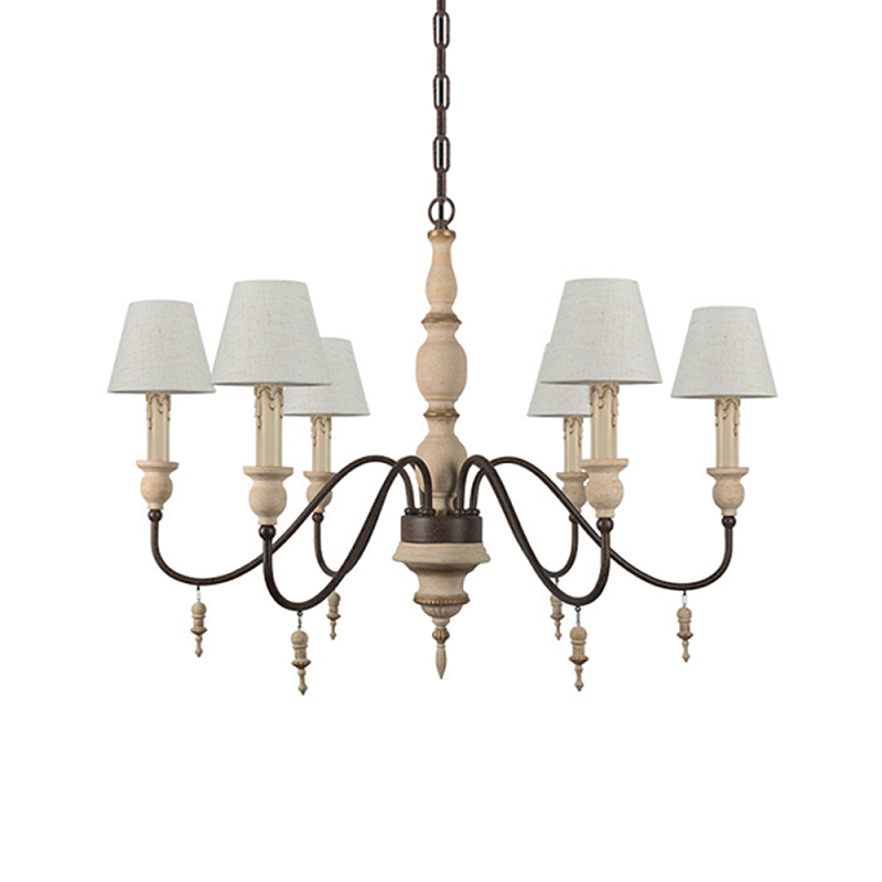 Люстра на металлическом основании с 6-ю белыми тканевыми абажурами Terrain Белый Коричневый в Твери | Loft Concept 