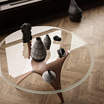 Дизайнерский круглый обеденный стол стеклянный с фигурным подстольем из цемента ARC Dining Table варинант исполнения - 3 | Loft Concept в Твери