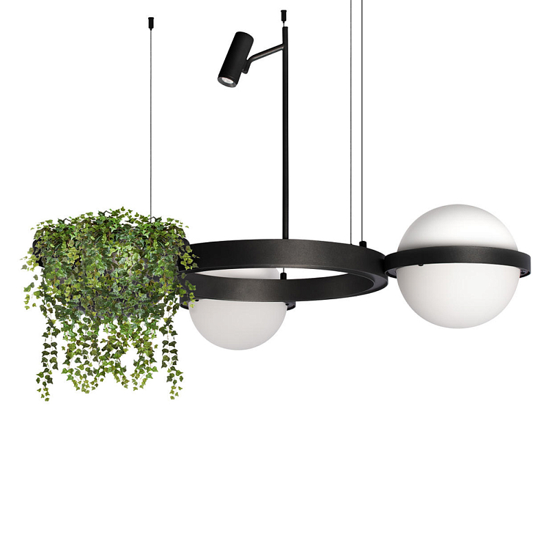Подвесной светильник с 2-мя шарообразными плафонами и цилиндрическим спотом Light of Еyes Черный Белый Зеленый в Твери | Loft Concept 