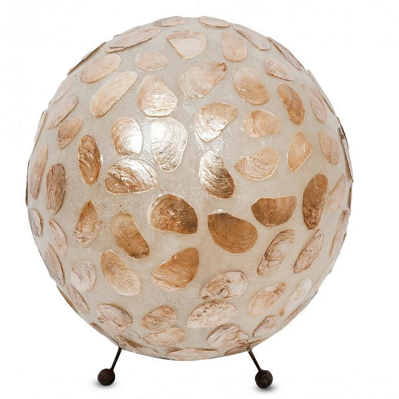 Настольная лампа из перламутра на металлическом каркасе Indonesian Circle Коричневый Черный матовый Перламутровый в Твери | Loft Concept 