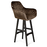 Барный стул со спинкой и подлокотниками на 4-х черных ножках Douglas Rhombus Коричневый Велюр варинант исполнения - 1 | Loft Concept в Твери