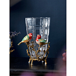 Ваза стеклянная прозрачная с бронзовым основанием в виде ветвей и фарфоровыми птичками Eden Garden варинант исполнения - 3 | Loft Concept в Твери