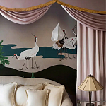 Обои ручная роспись Tsuro Cranes Original colourway on Tarnished Silver gilded paper варинант исполнения - 2 | Loft Concept в Твери