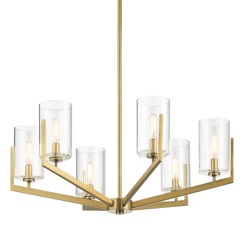 Люстра с 6-ю прозрачными цилиндрическими плафонами Kichler Латунь Прозрачное Стекло Никель в Твери | Loft Concept 