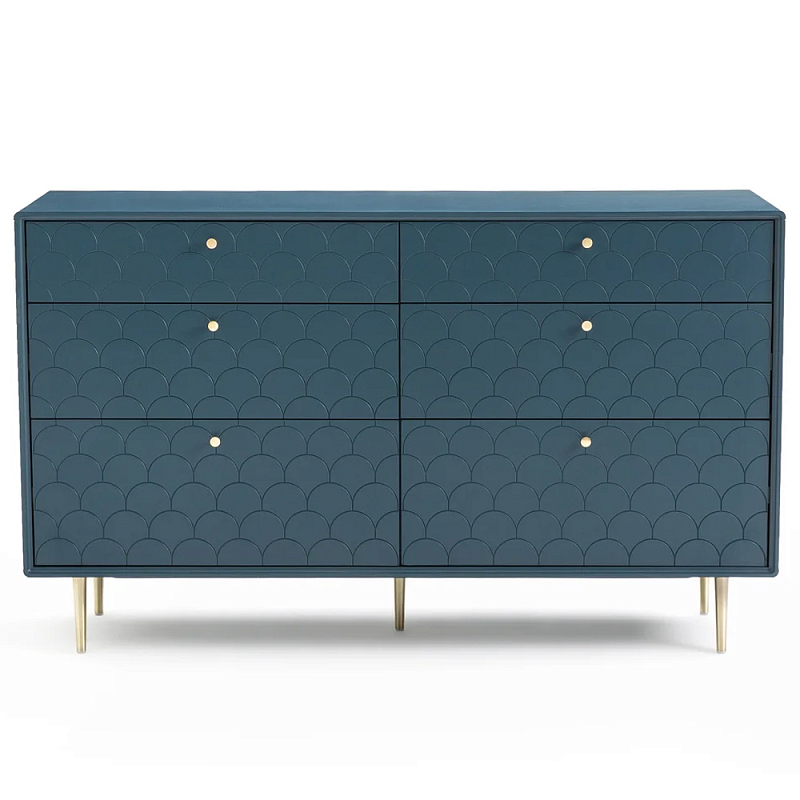 Комод с 6 выдвижными ящиками Scale Ornament Blue Chest of Drawers Латунь Синий Комод с 6 выдвижными ящиками Scale Ornament Blue Chest of Drawers Латунь Синий в Твери | Loft Concept