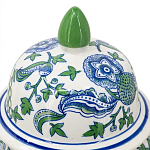 Ваза с крышкой и зелено-голубым рисунком на белом фоне 51 см Blue & White Ornament варинант исполнения - 3 | Loft Concept в Твери