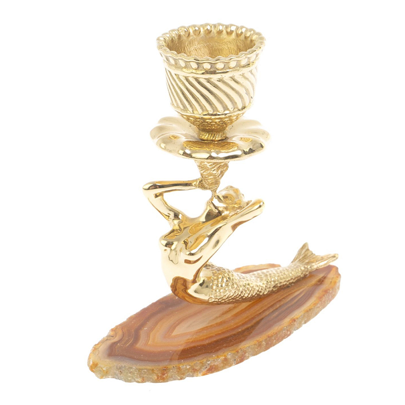 Подсвечник из натурального камня агат светло-коричневый Stone Candlestick Бежевый Золотой Подсвечник из натурального камня агат светло-коричневый Stone Candlestick Бежевый Золотой в Твери | Loft Concept