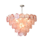 Люстра с каскадом из круглых розовых стеклянных дисков Pink Light Waterfall варинант исполнения - 4 | Loft Concept в Твери