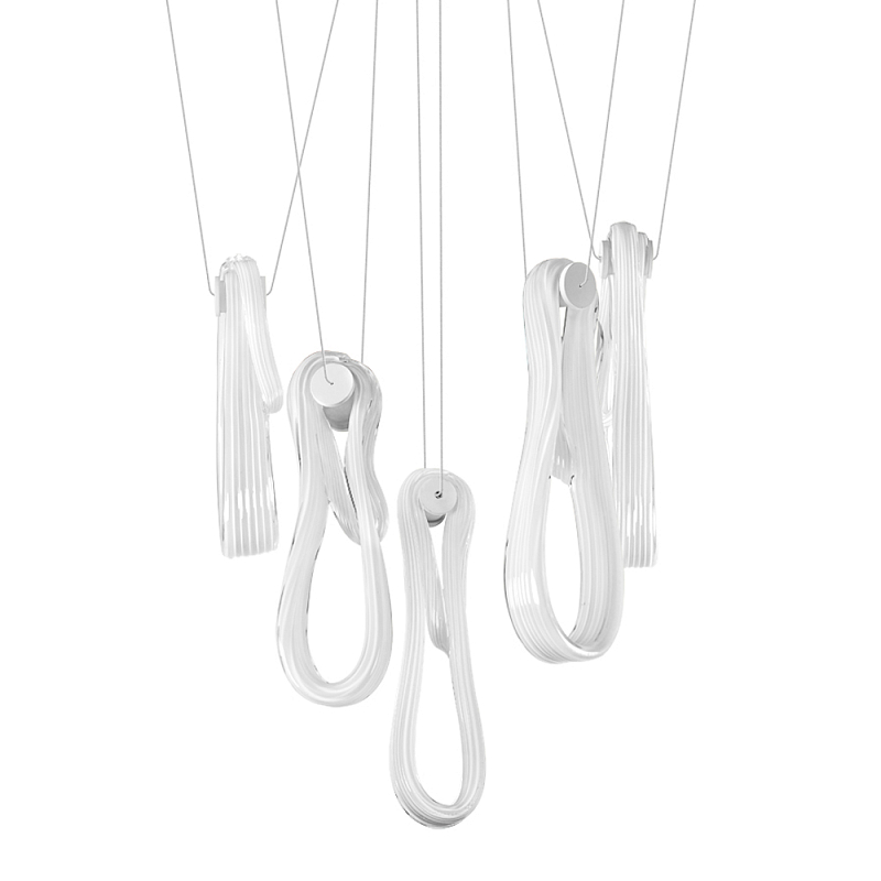 Подвесной светильник белого цвета с 6-ю изогнутыми плафонами Flow Loop Белый в Твери | Loft Concept 