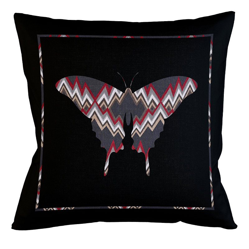 Подушка декоративная бабочка цветной орнамент Ikat Pattern Мульти Бежевый Черный Подушка декоративная бабочка цветной орнамент Ikat Pattern Мульти Бежевый Черный в Твери | Loft Concept