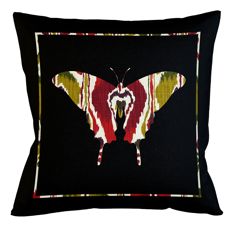 Подушка декоративная бабочка цветной узор Ikat Pattern Мульти Бежевый Черный Подушка декоративная бабочка цветной узор Ikat Pattern Мульти Бежевый Черный в Твери | Loft Concept