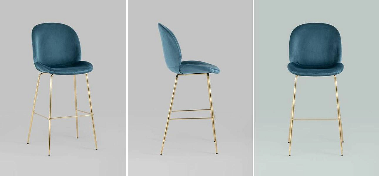 Барный Стул Синий Велюр Vendramin Chair Барный Стул Синий Велюр Vendramin Chair - Loft-Concept в Твери