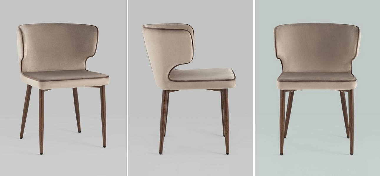 Стул Chair Бежевый Велюр с Коричневым кантом Стул Chair Бежевый Велюр с Коричневым кантом - Loft-Concept в Твери