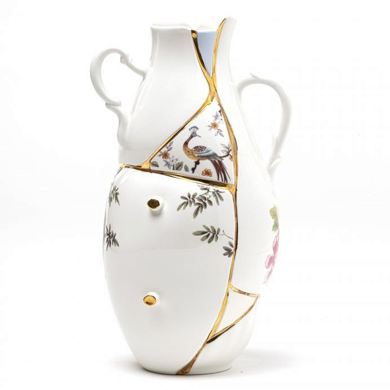 Ваза Seletti Kintsugi high Белый Золотой Ваза Seletti Kintsugi high Белый Золотой в Твери | Loft Concept