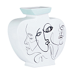 Ваза плоская белая с абстрактными черными линиями в форме лиц Faces of Imagination варинант исполнения - 1 | Loft Concept в Твери