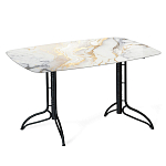 Обеденный стол с прямоугольной столешницей из стекла на черных металлических ножках White Marble варинант исполнения - 1 | Loft Concept в Твери