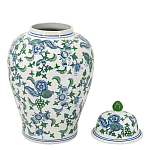Ваза с крышкой и зелено-голубым цветочным узором на белом фоне Blue & White Ornament варинант исполнения - 2 | Loft Concept в Твери