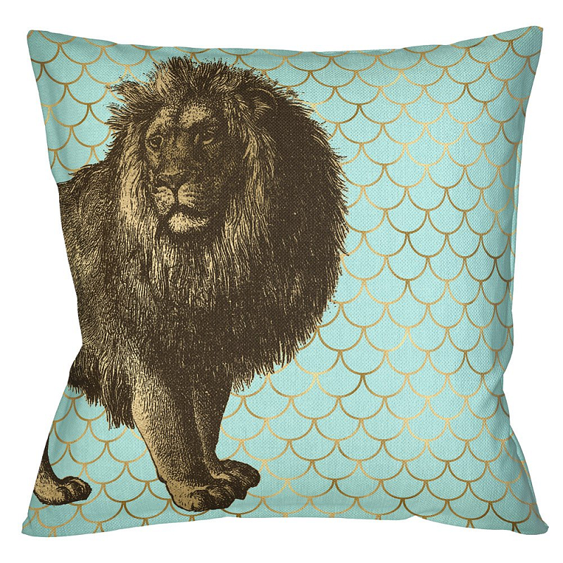 Подушка Safari light blue lion Бирюзовый Глянцевое золото Подушка Safari light blue lion Бирюзовый Глянцевое золото в Твери | Loft Concept