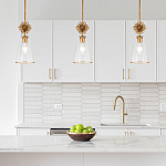 Подвесной светильник золотого цвета с колоколообразным стеклянным плафоном и декоративным элементом Elstead Lighting варинант исполнения - 9 | Loft Concept в Твери