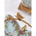 Блюдо из голубого фарфора с бронзовой ручкой в виде ветки Blue Garden варинант исполнения - 5 | Loft Concept в Твери