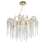 Люстра золотого цвета с декоративными ветками и длинными прозрачными стеклянными подвесами в форме сосулек Droplet Chandelier варинант исполнения - 2 | Loft Concept в Твери