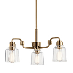 Люстра цвета латунь с 3-мя прозрачными стеклянными плафонами Kichler варинант исполнения - 1 | Loft Concept в Твери