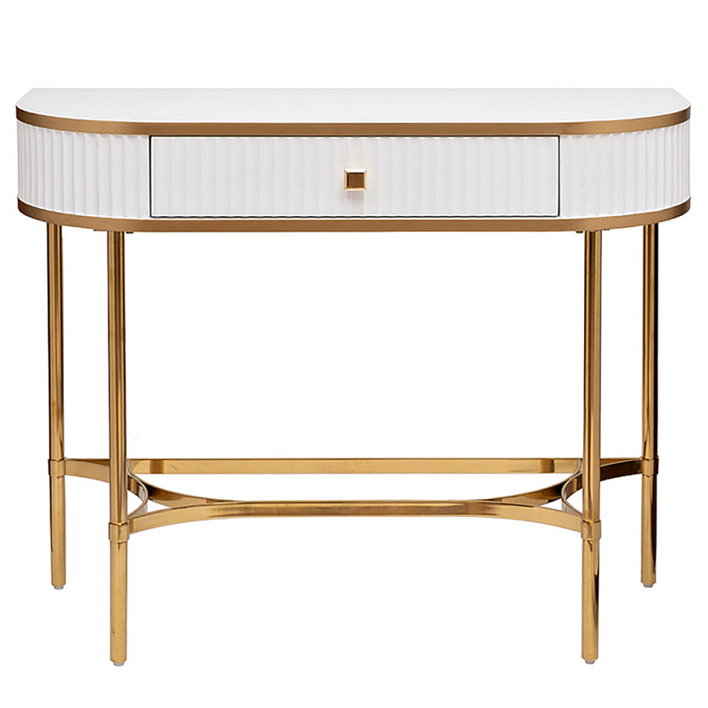 Консоль с ящиком белая с золотом Textured White Console with Gold Белый Золотой Консоль с ящиком белая с золотом Textured White Console with Gold Белый Золотой в Твери | Loft Concept