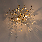 Бра золотого цвета с декоративными ветвями и прозрачными подвесками в форме листьев Droplet Chandelier варинант исполнения - 2 | Loft Concept в Твери