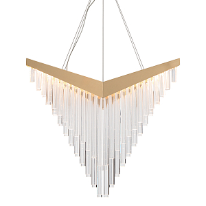 Люстра золотого цвета в форме галочки с каскадом длинных прозрачных трубок Eurofase