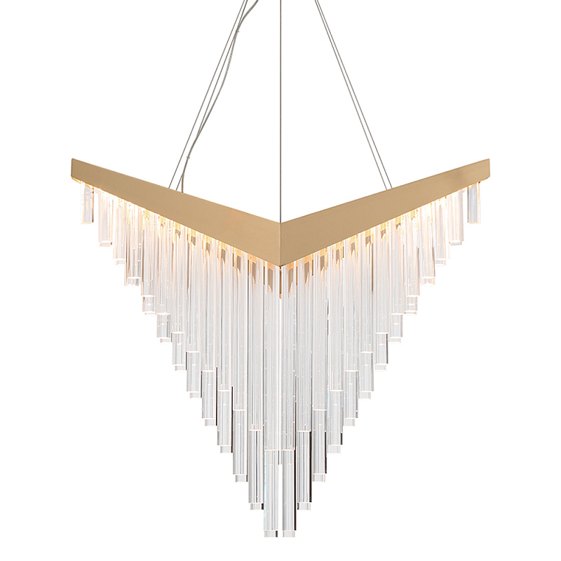 Люстра золотого цвета в форме галочки с каскадом длинных прозрачных трубок Eurofase матовое золото Прозрачный в Твери | Loft Concept 
