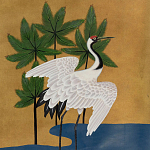 Обои ручная роспись Tsuro Cranes Original colourway on Gold Bullion gilded silk варинант исполнения - 1 | Loft Concept в Твери