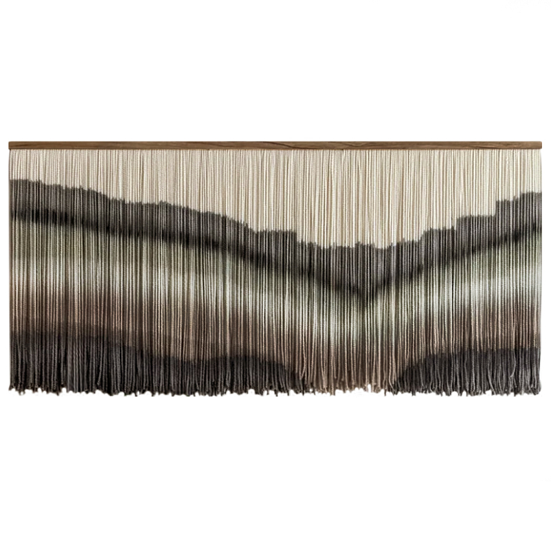 Пейзаж из нитей Макраме Wall decor Black and White Landscape Серый Молочный Черный в Твери | Loft Concept 