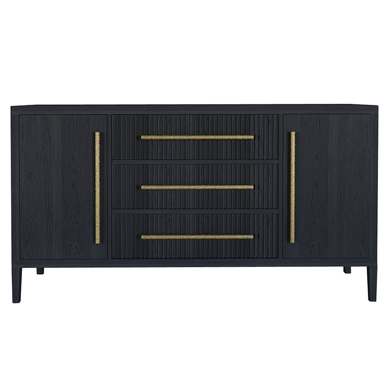Буфет Primo с тремя ящиками и двумя фасадами Черный дуб Черный матовый Золотой в Твери | Loft Concept 