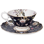 Чайный набор из фарфора темно-синий с рисунком цветов на 6 персон 12 предметов 280 мл Garden Whisper Porcelain Set  варинант исполнения - 4 | Loft Concept в Твери