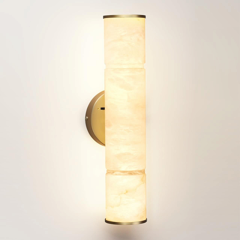Бра с цилиндрическим плафоном из белого алебастра на круглом основании Латунь Cryptocrystalline Stone Латунь Белый в Твери | Loft Concept 