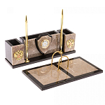 Настольный письменный набор из бежевого мрамора с часами и гербом Marble Accessory варинант исполнения - 2 | Loft Concept в Твери