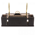 Настольный письменный набор из бежевого мрамора с часами и гербом Marble Accessory варинант исполнения - 3 | Loft Concept в Твери