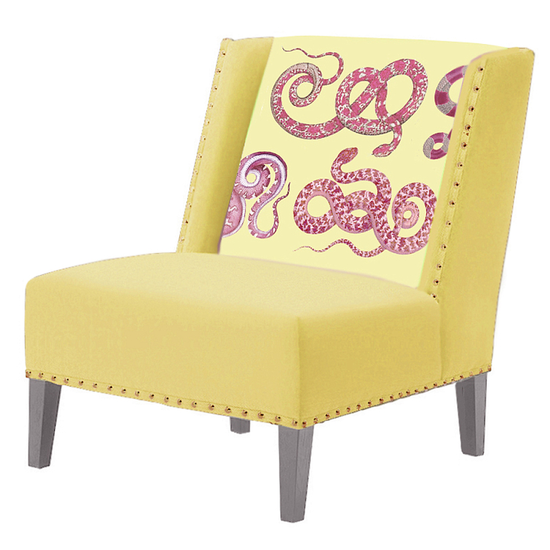 FUN Armchair Snakes yellow Дизайнерское кресло с цветным принтом Желтый в Твери | Loft Concept 