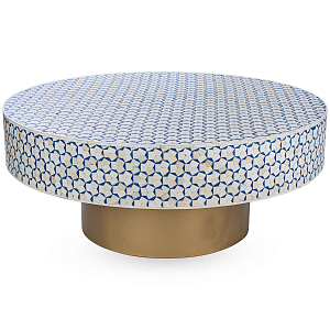 Стол голубой отделка кость BONE INLAY COFFEE TABLE