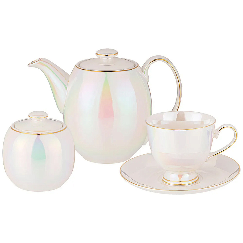 Чайный сервиз из фарфора на 6 персон 14 предметов Porcelain Pearl Жемчужный Чайный сервиз из фарфора на 6 персон 14 предметов Porcelain Pearl Жемчужный в Твери | Loft Concept