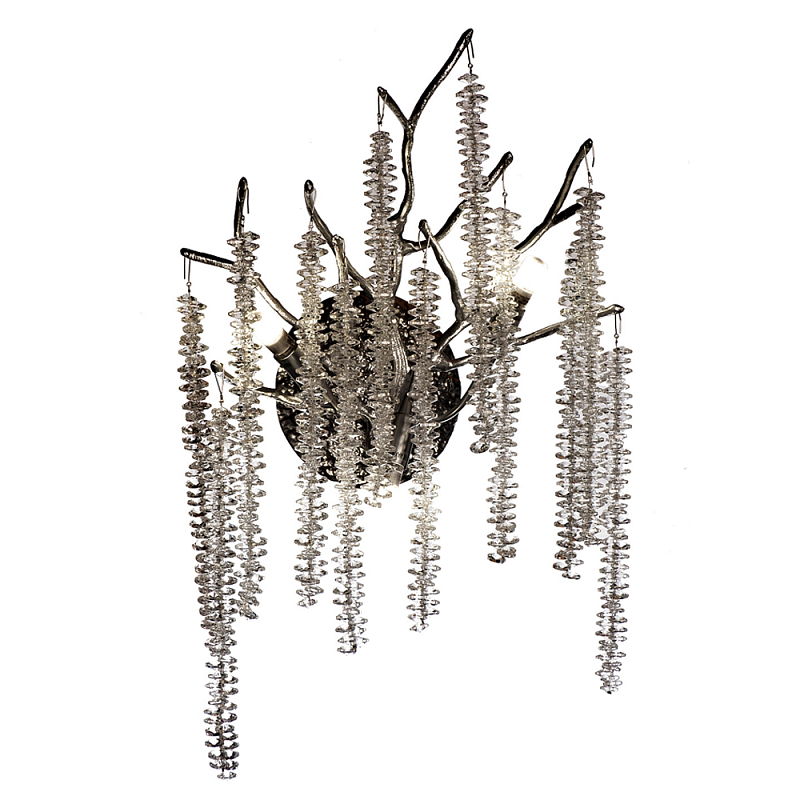 Бра на ветвистым серебрянном каркасе со стеклянными подвесами Raceme Серебряный Прозрачное Стекло в Твери | Loft Concept 