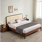 Кровать двуспальная с каркасом из дерева и мягким изголовьем Moon Walnut Bed варинант исполнения - 8 | Loft Concept в Твери