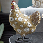 Статуэтка курица с белым цветочным узором и металлическими ножками Rustic Chicken варинант исполнения - 3 | Loft Concept в Твери