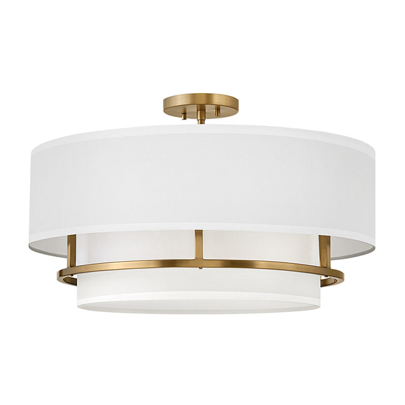 Потолочный светильник с двухслойным белым текстильным абажуром Hinkley Латунь Белый Никель в Твери | Loft Concept 