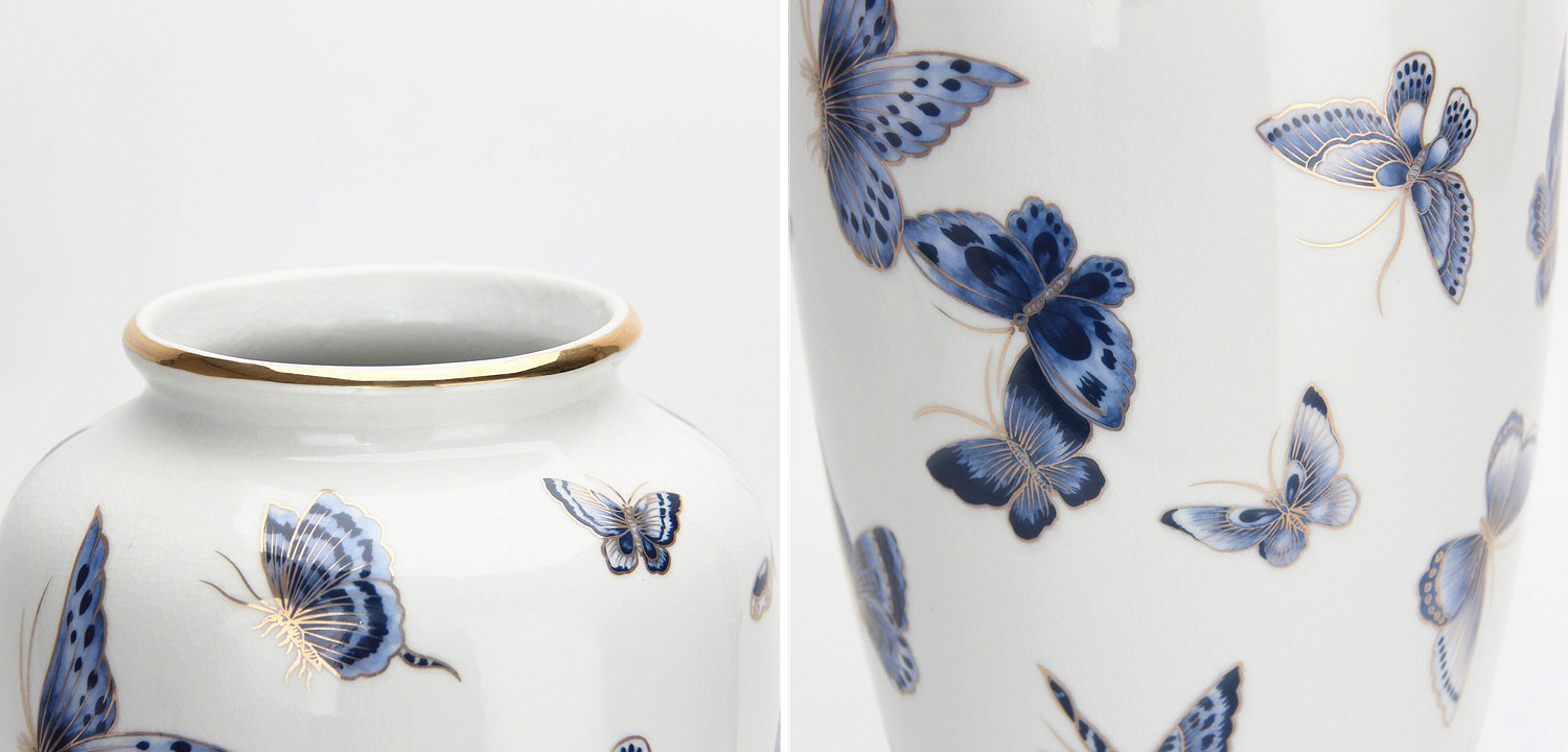 Ваза Porcelain Butterfly Blue and Gold Vase Ваза Porcelain Butterfly Blue and Gold Vase - Loft-Concept в Твери