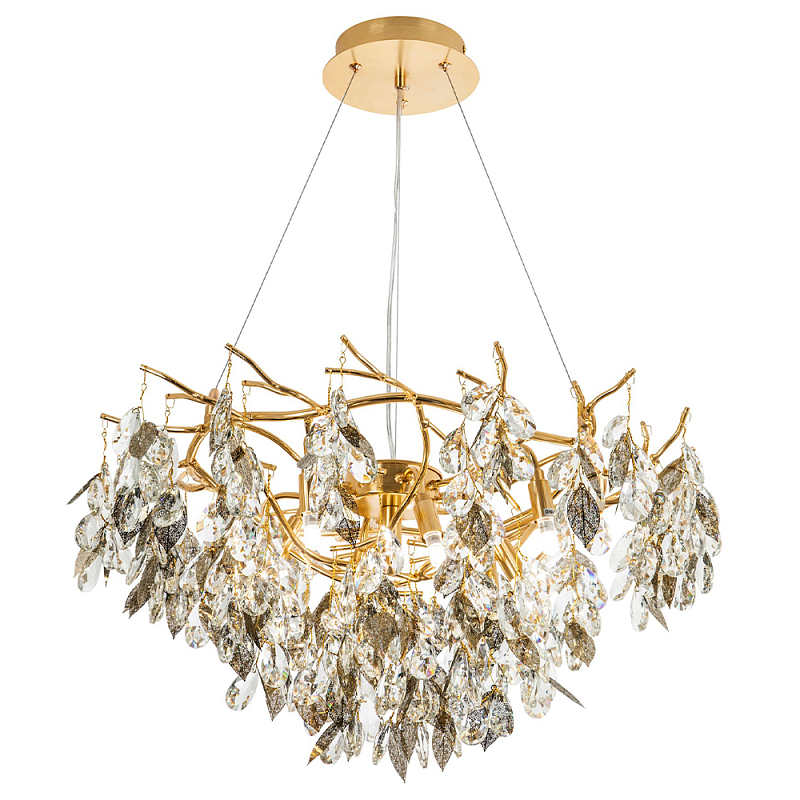 Люстра с хрустальными подвесками и металлическими в виде листьев Fairytree Light Chandelier 9 Золотой Прозрачный Люстра с хрустальными подвесками и металлическими в виде листьев Fairytree Light Chandelier 9 Золотой Прозрачный в Твери | Loft Concept